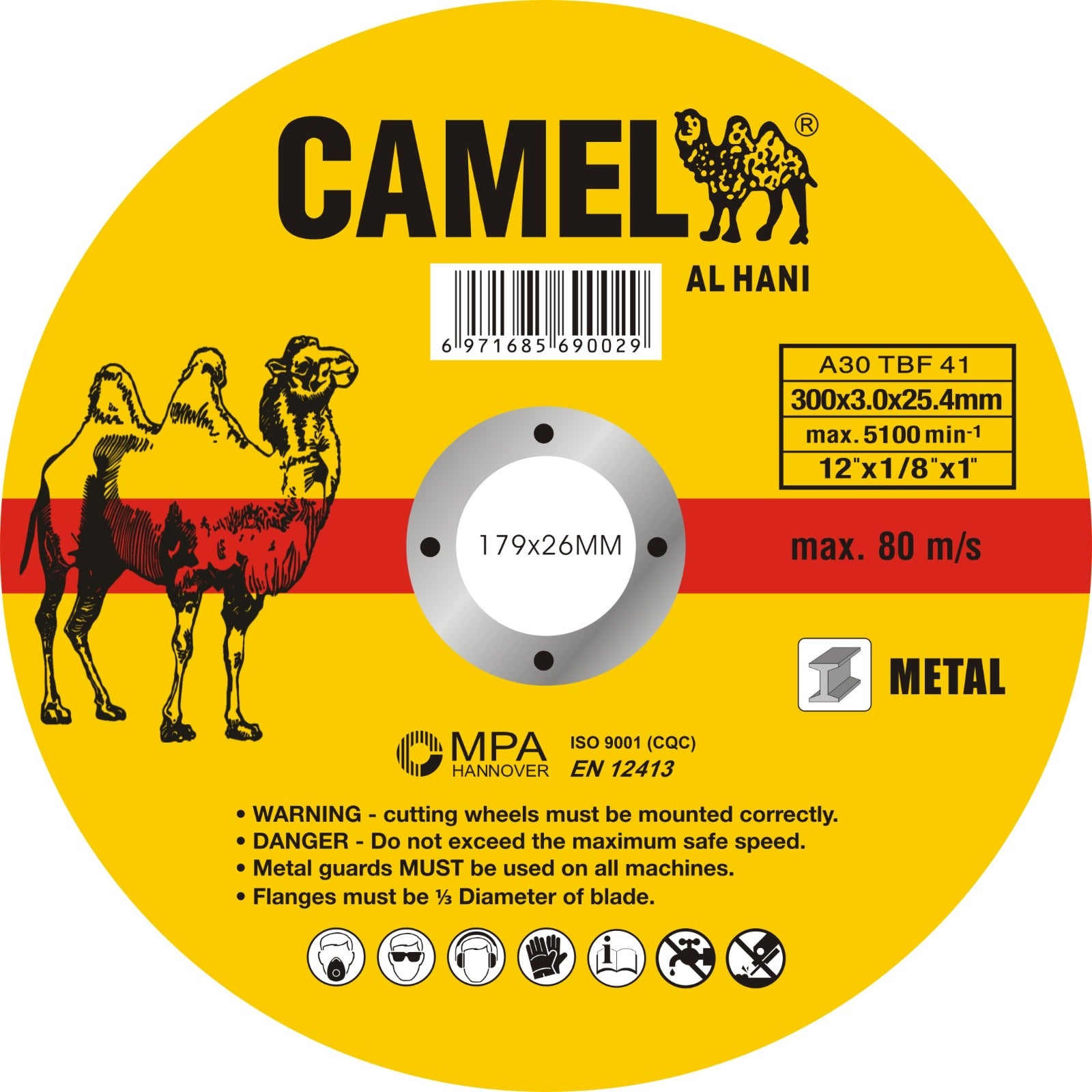 cutting disc label for metal cutting, branded CAMEL – AL HANI.
