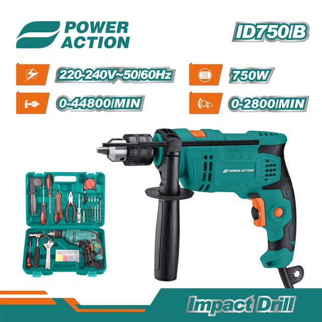 Power Action Impact Drill+ tools-ID750B
