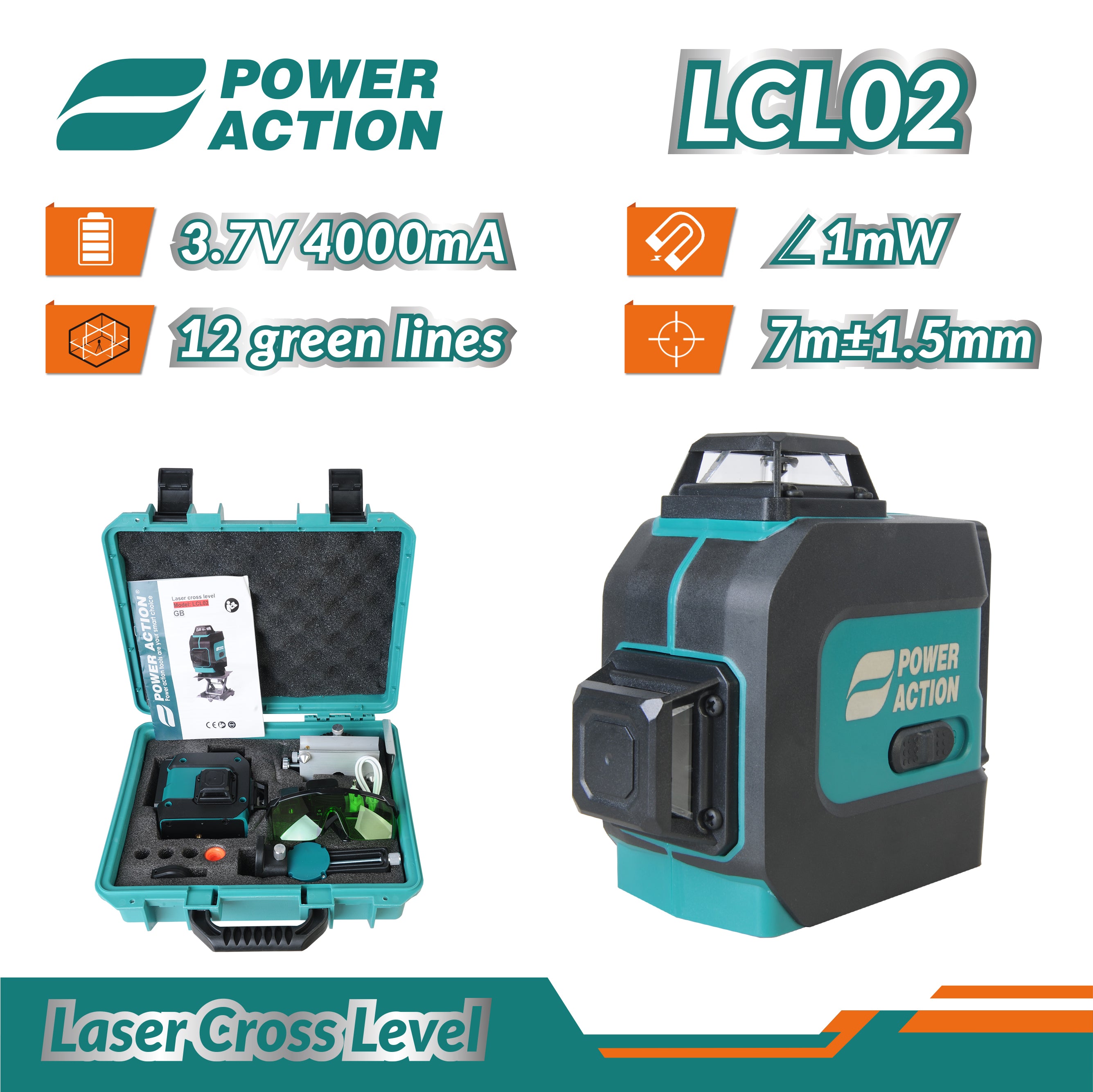 Power Action Laser cross level LCL02 (12 green lines)