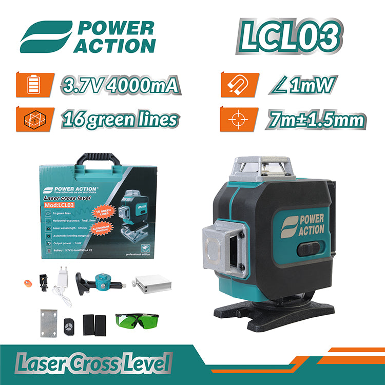 Power Action Laser cross level LCL03 aluminum Shooting window (16 green lines)